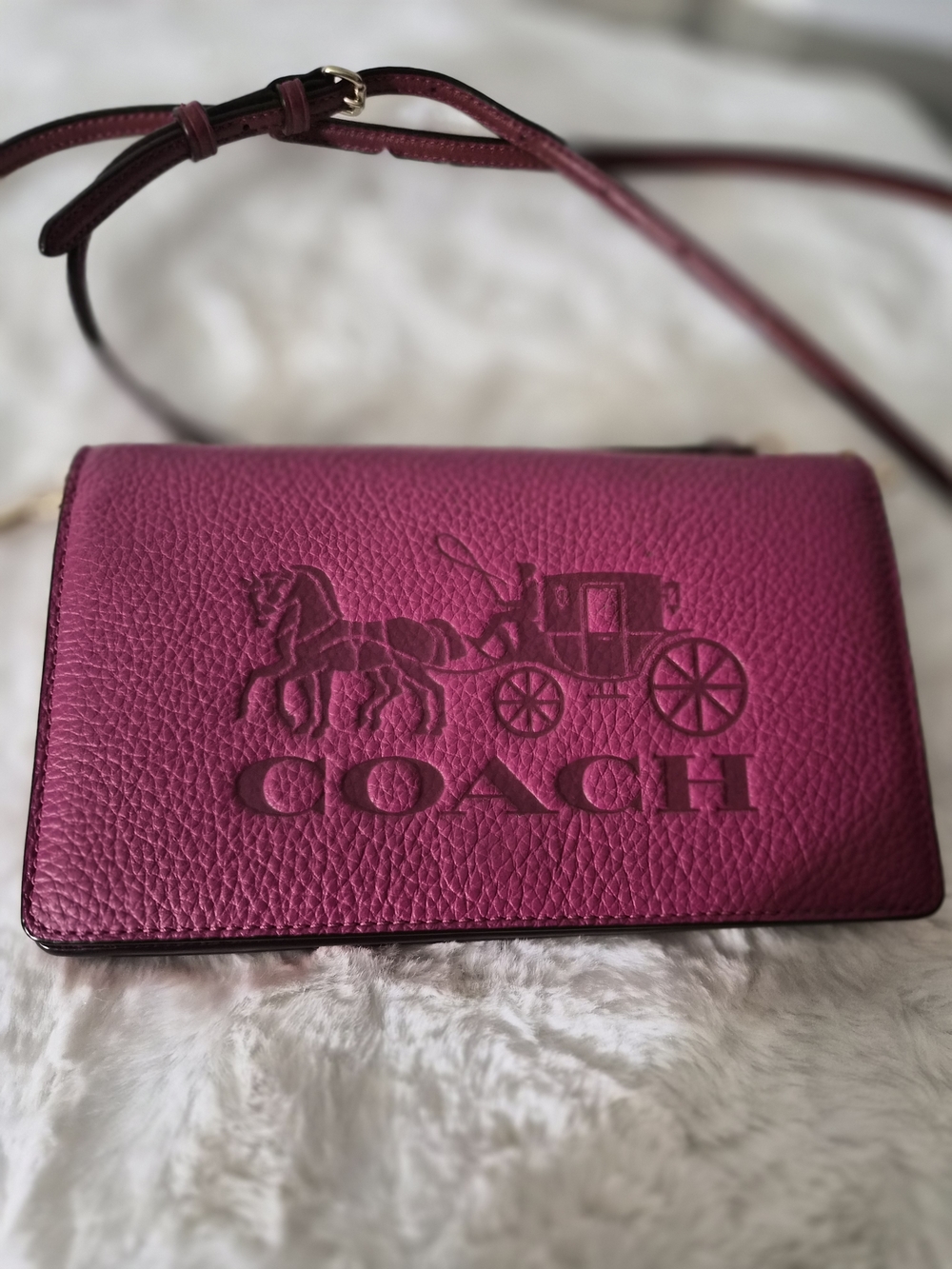 COACH Pebbled Leather Crossbody Bag in Berry